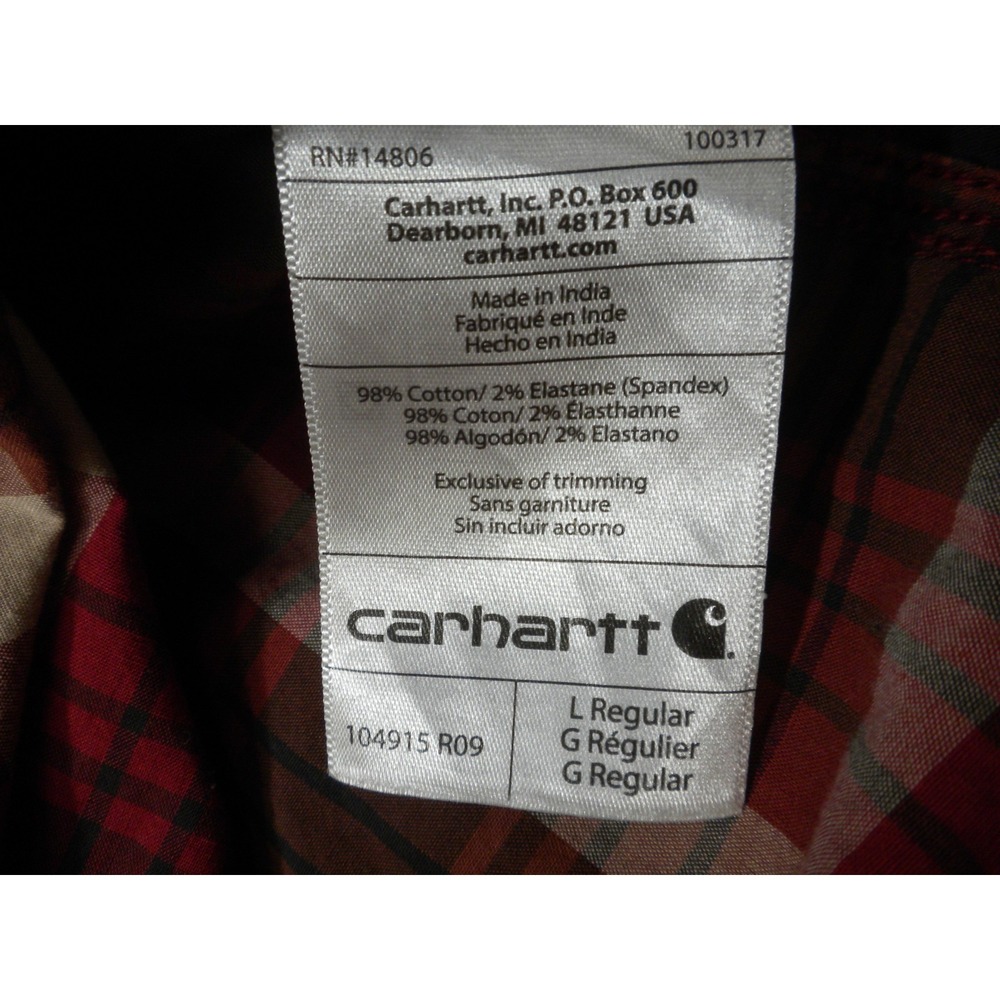 Carhartt Shirt Mens L Red Black Plaid Rugged Flex Relaxed Lightweight Workwear - Picture 9 of 9